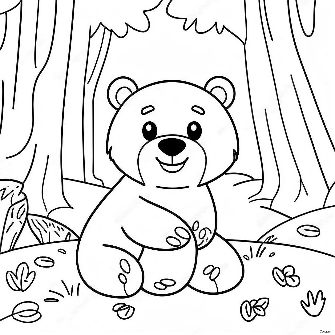 Cute Brown Bear Playing In The Forest Coloring Page 3911 3166