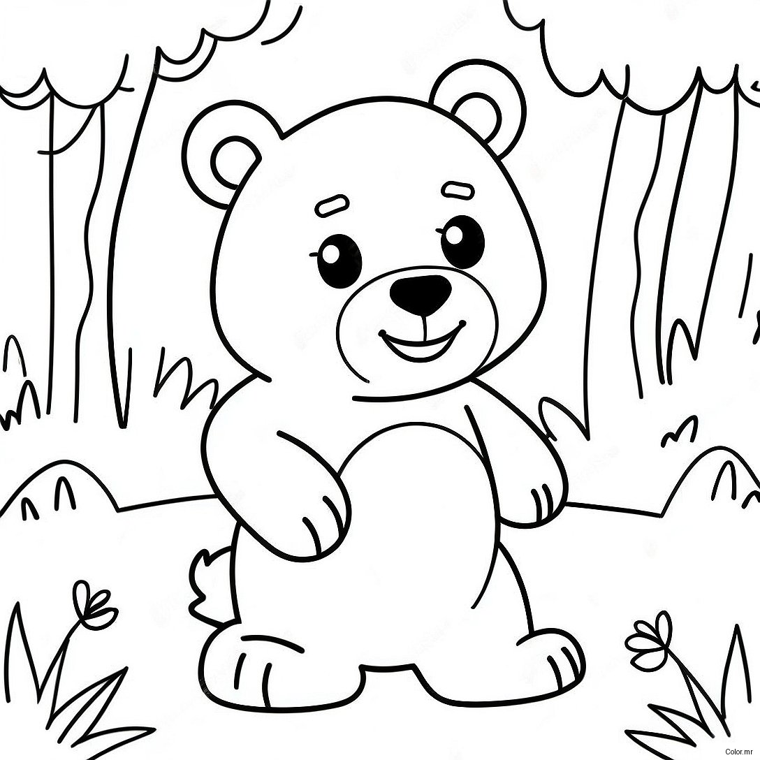 Cute Brown Bear Playing In The Forest Coloring Page 3911 3167