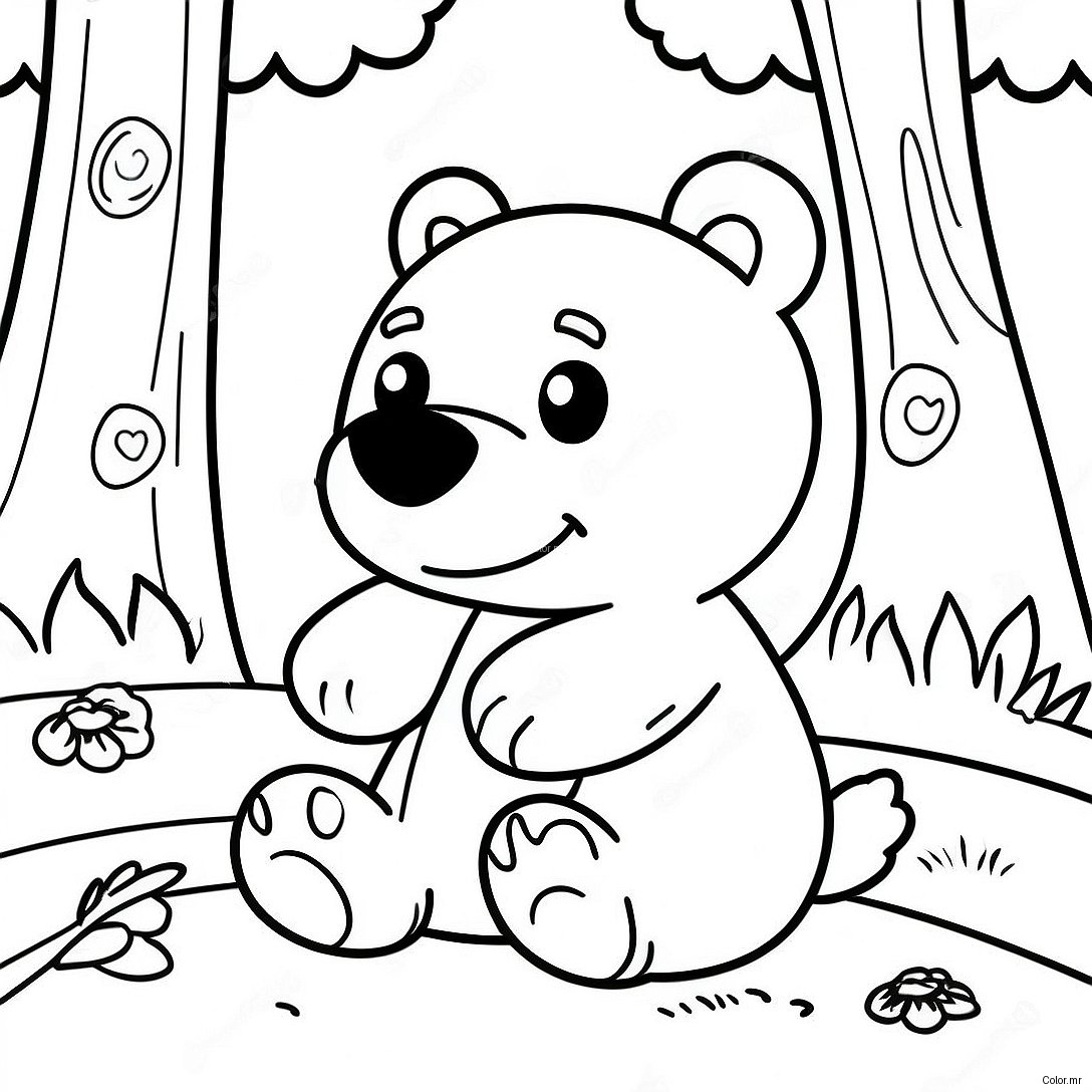 Cute Brown Bear Playing In The Forest Coloring Page 3911 3168