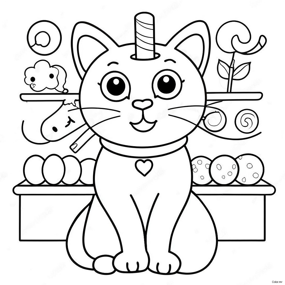 Cute Candy Cat In A Sweet Shop Coloring Page 54532 45393