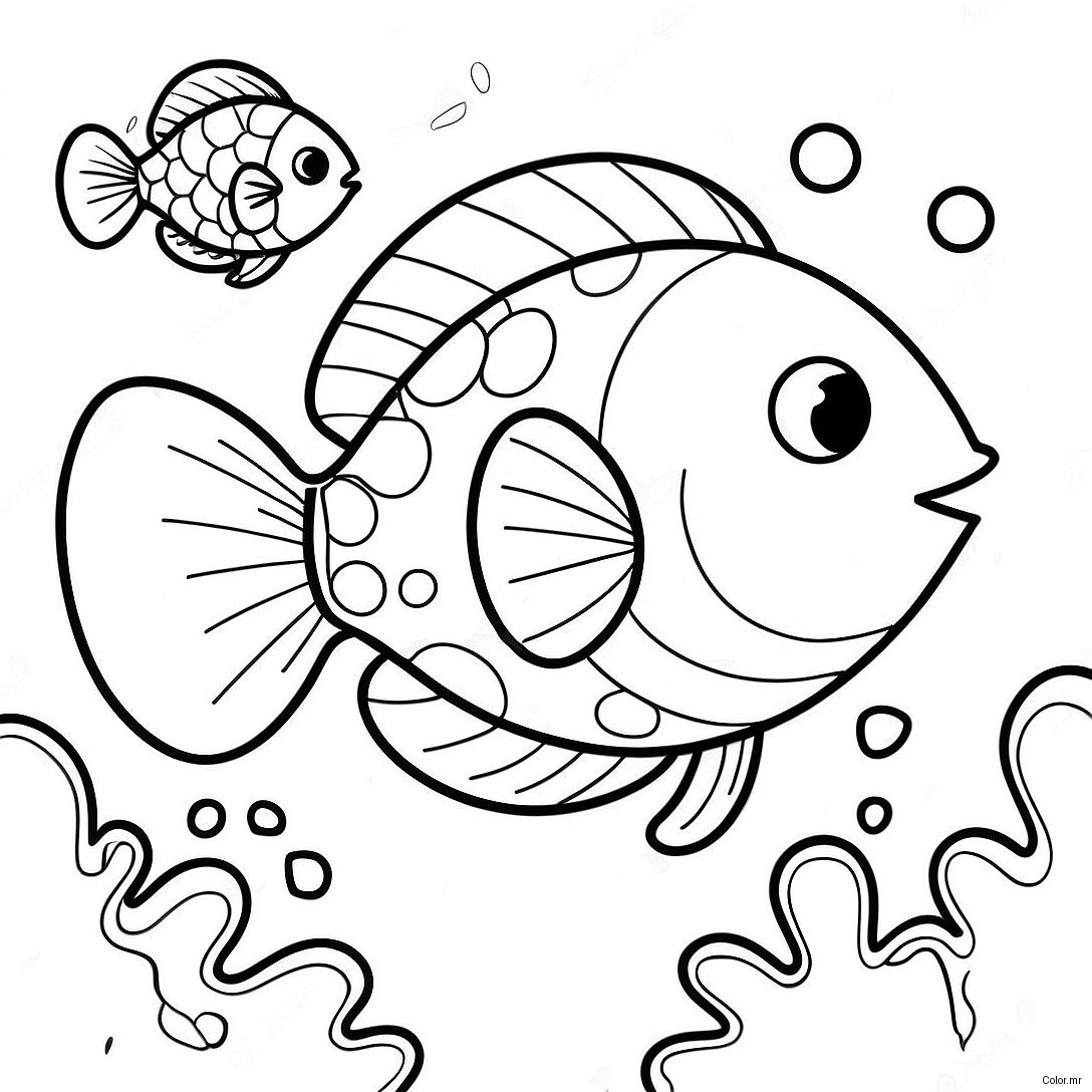 Cute Cartoon Fish Swimming Coloring Page 8666 7097