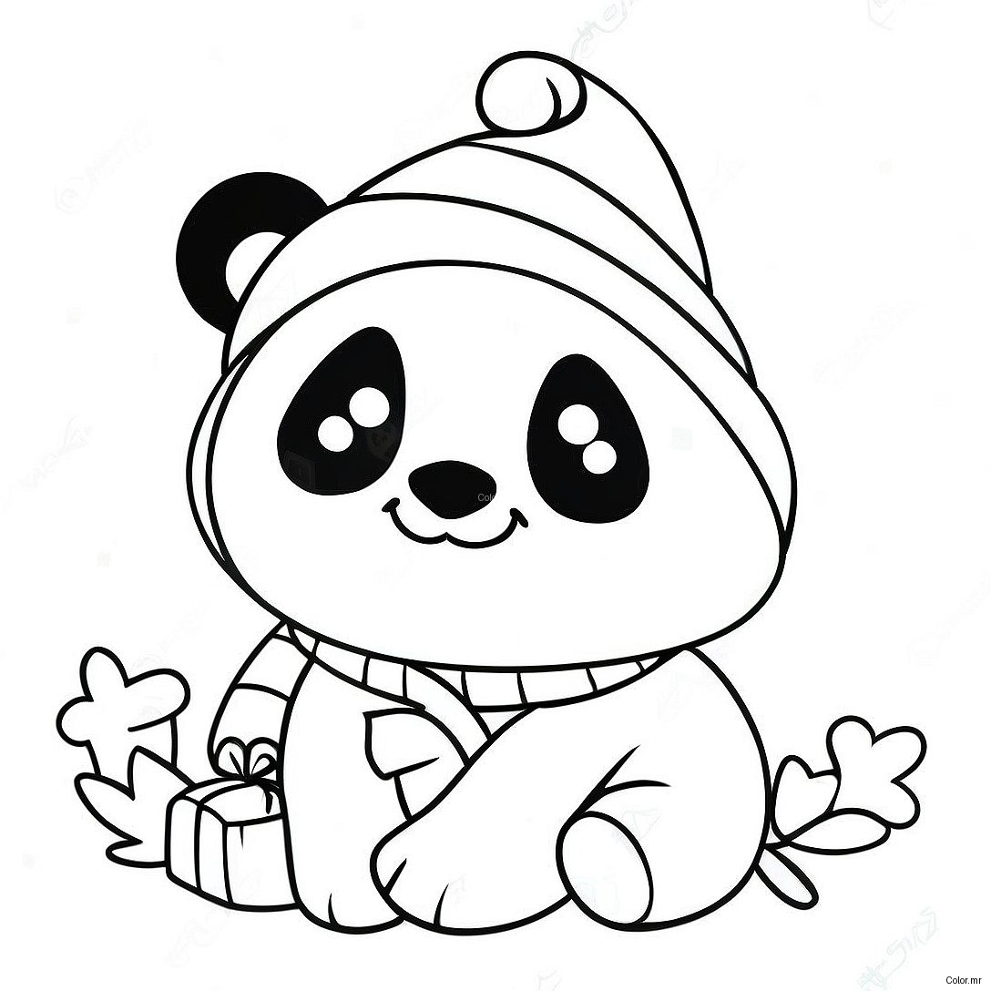 Cute Christmas Panda With Santa Hat Coloring Page 52897 43978