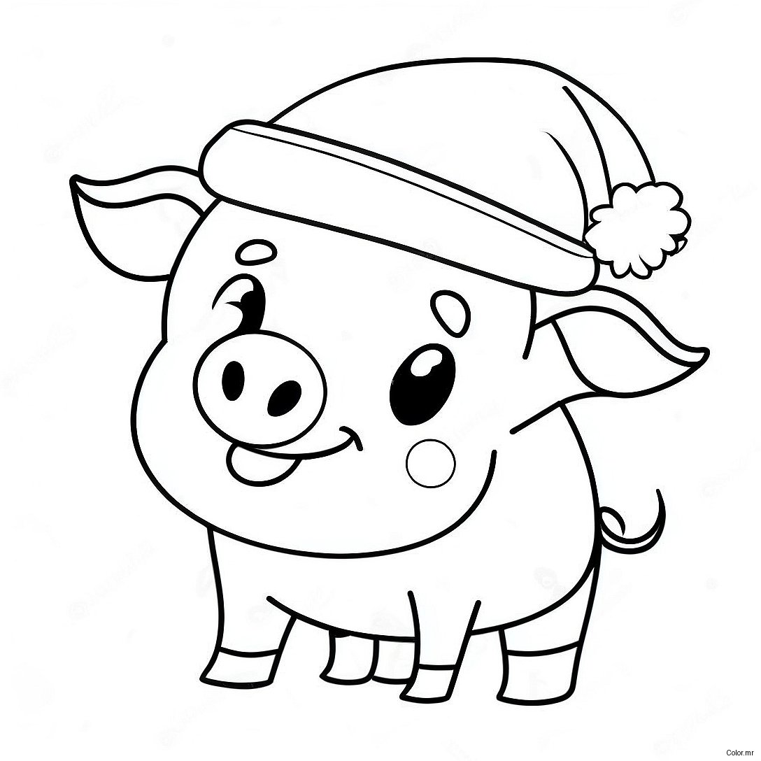Cute Christmas Pig With Santa Hat Coloring Page 48515 40344