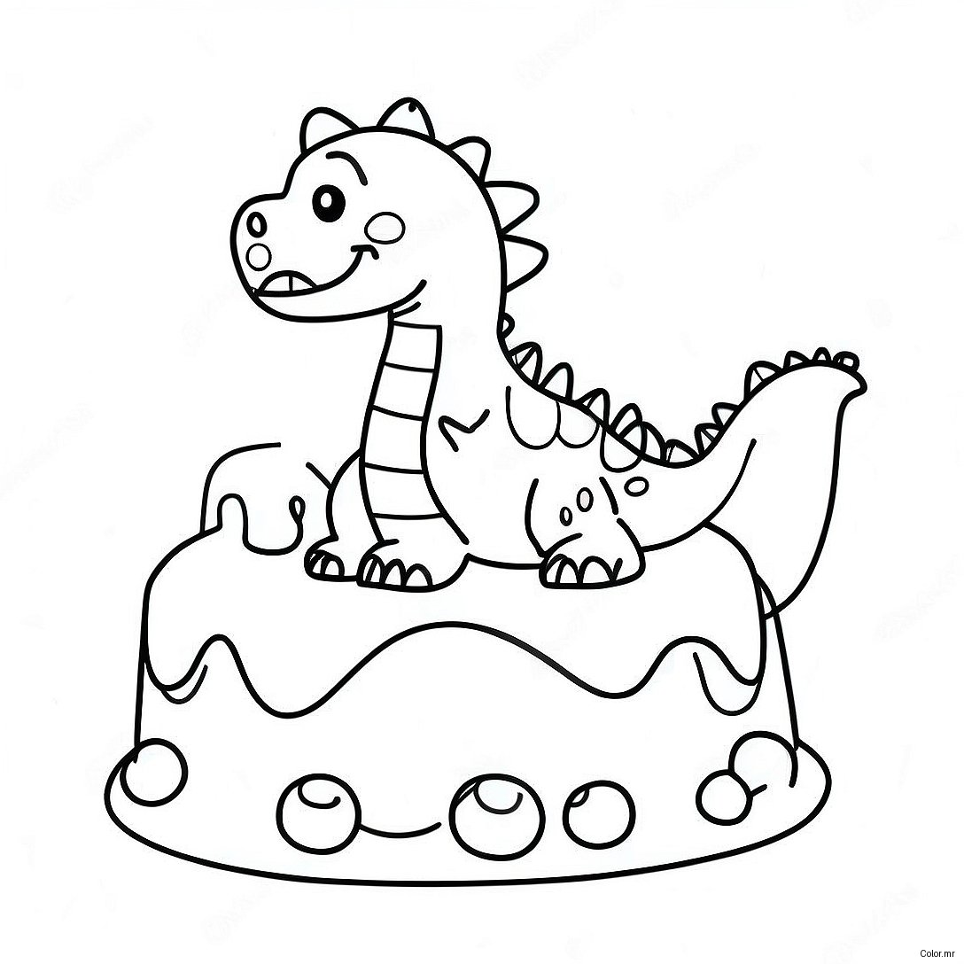 Cute Dinosaur Birthday Cake Coloring Page 26363 24149