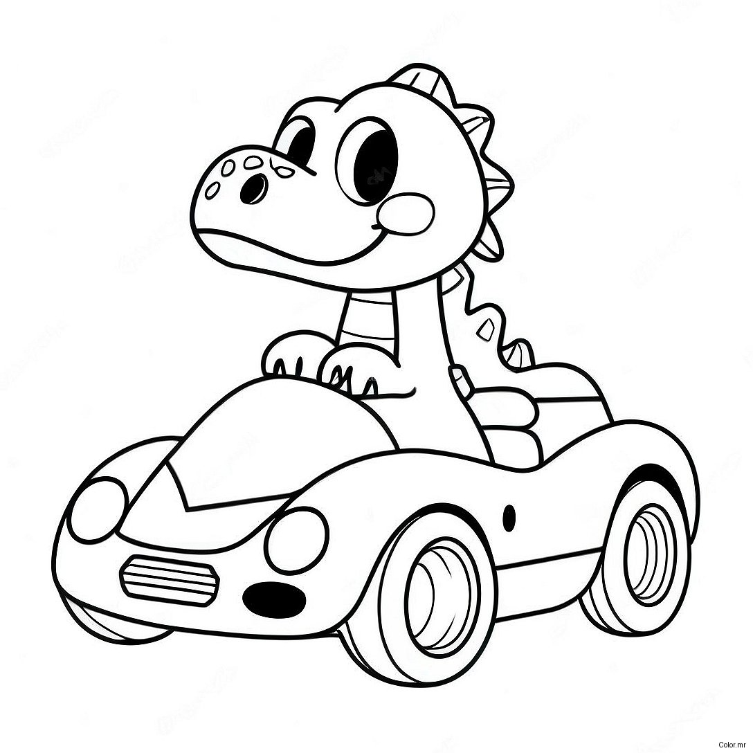 Cute Dinosaur Driving A Sports Car Coloring Page 63320 52402