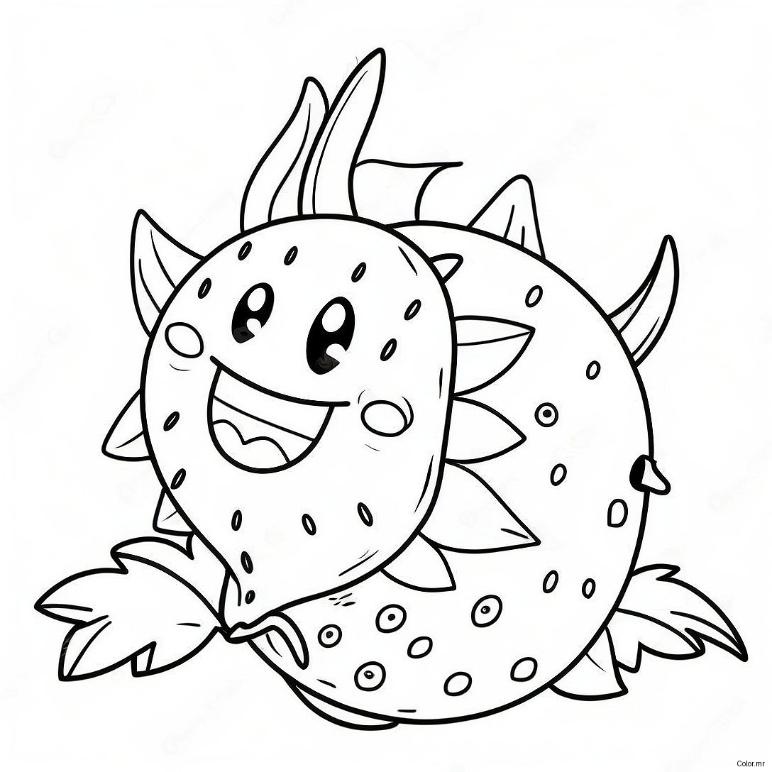 Cute Dragon Fruit With A Smile Coloring Page 34703 28903
