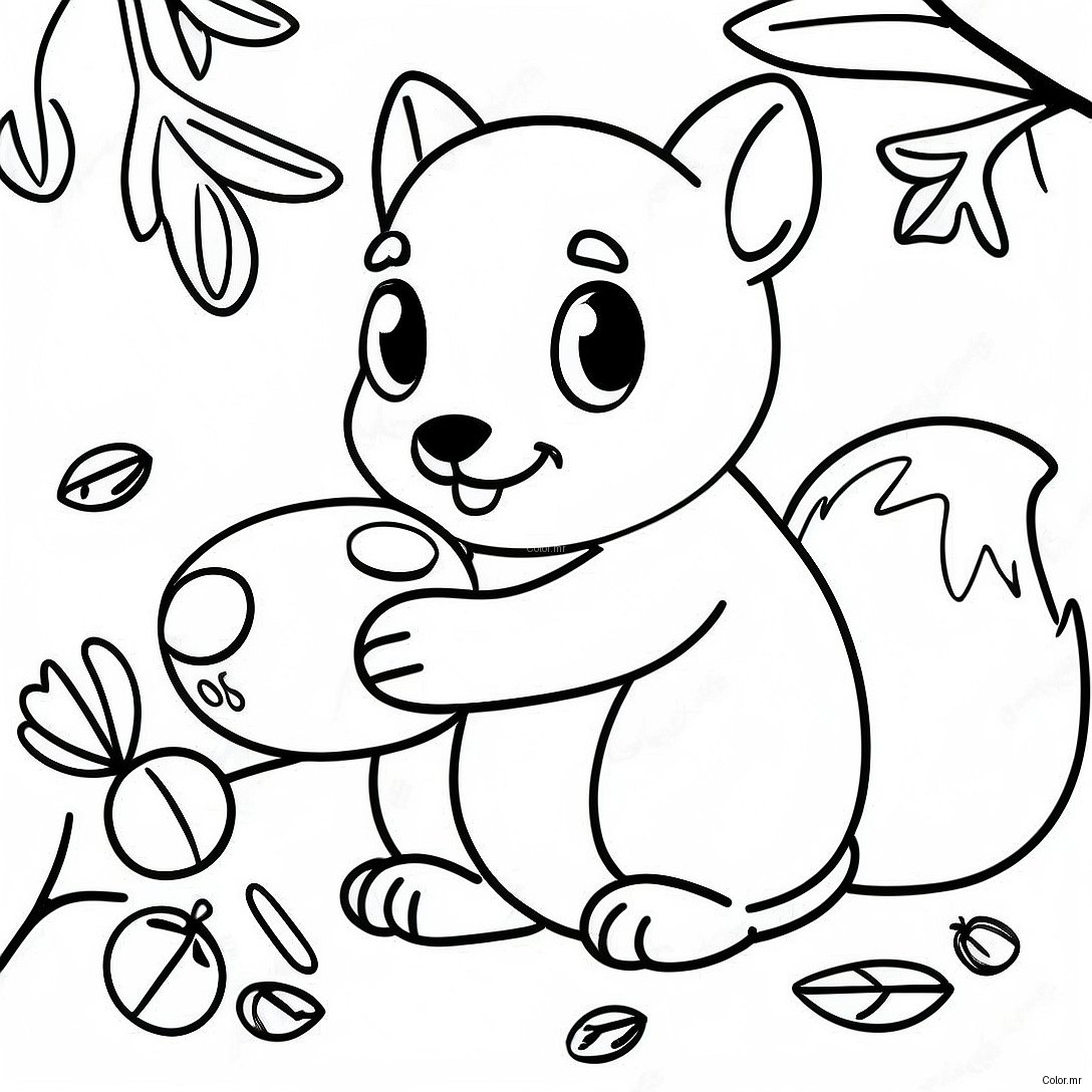Cute Fall Squirrel Gathering Acorns Coloring Page 63430 52487