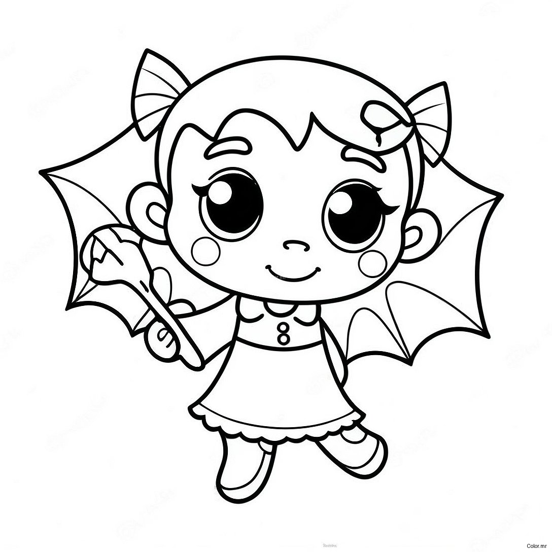Cute Girl Vampire With Bat Coloring Page 22134 20454