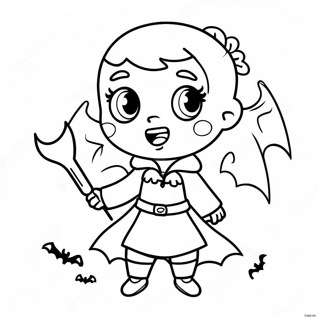Cute Girl Vampire With Bat Coloring Page 22134 20455