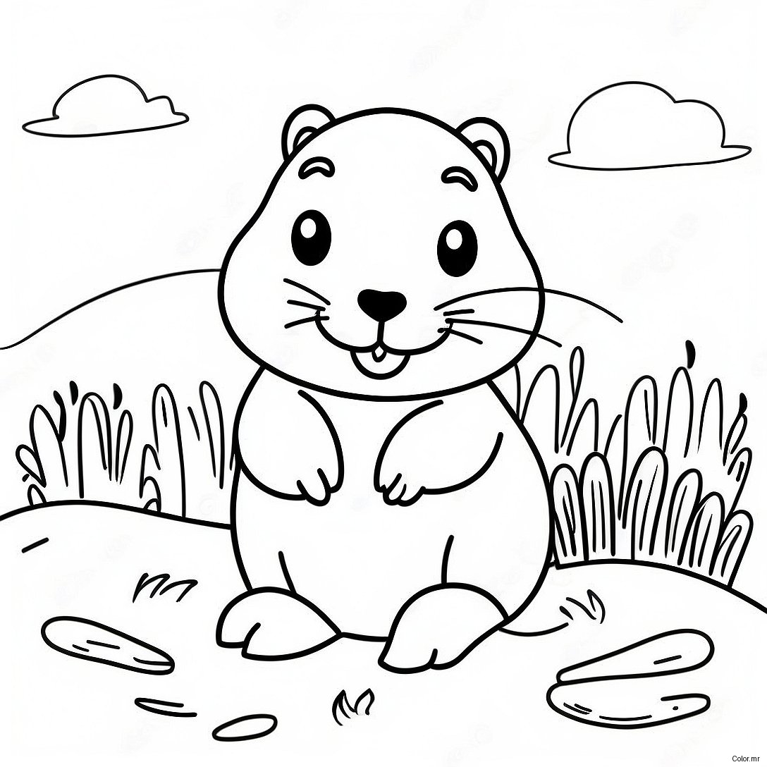 Cute Groundhog Peeking Out Of Burrow Coloring Page 66811 55153