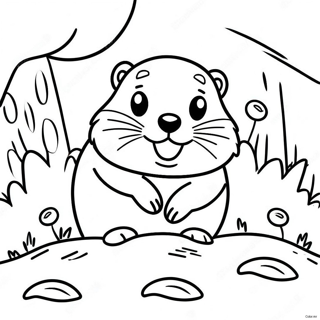 Cute Groundhog Peeking Out Of Burrow Coloring Page 66811 55156