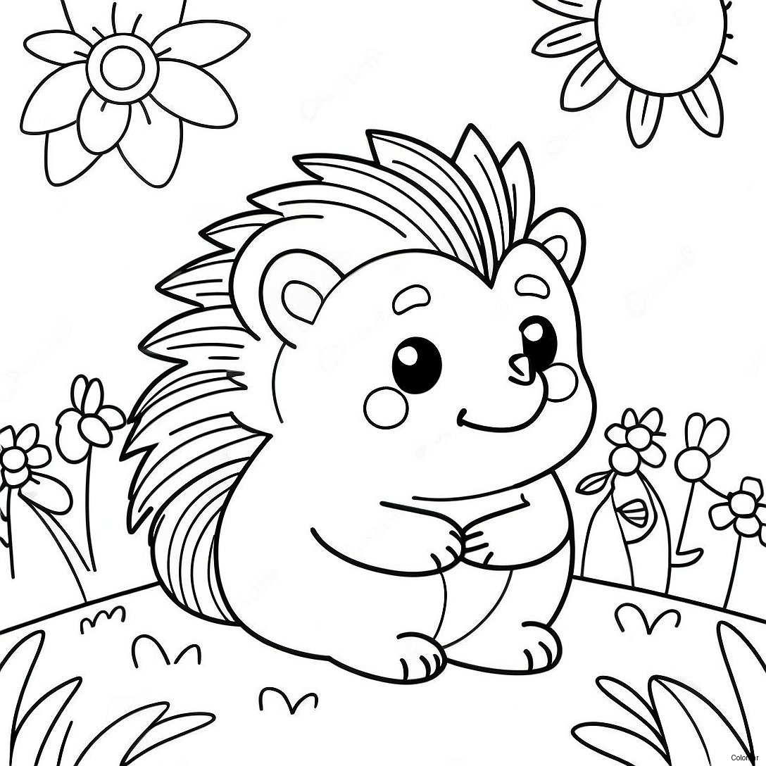 Cute Hedgehog In A Flower Garden Coloring Page 3550 2886