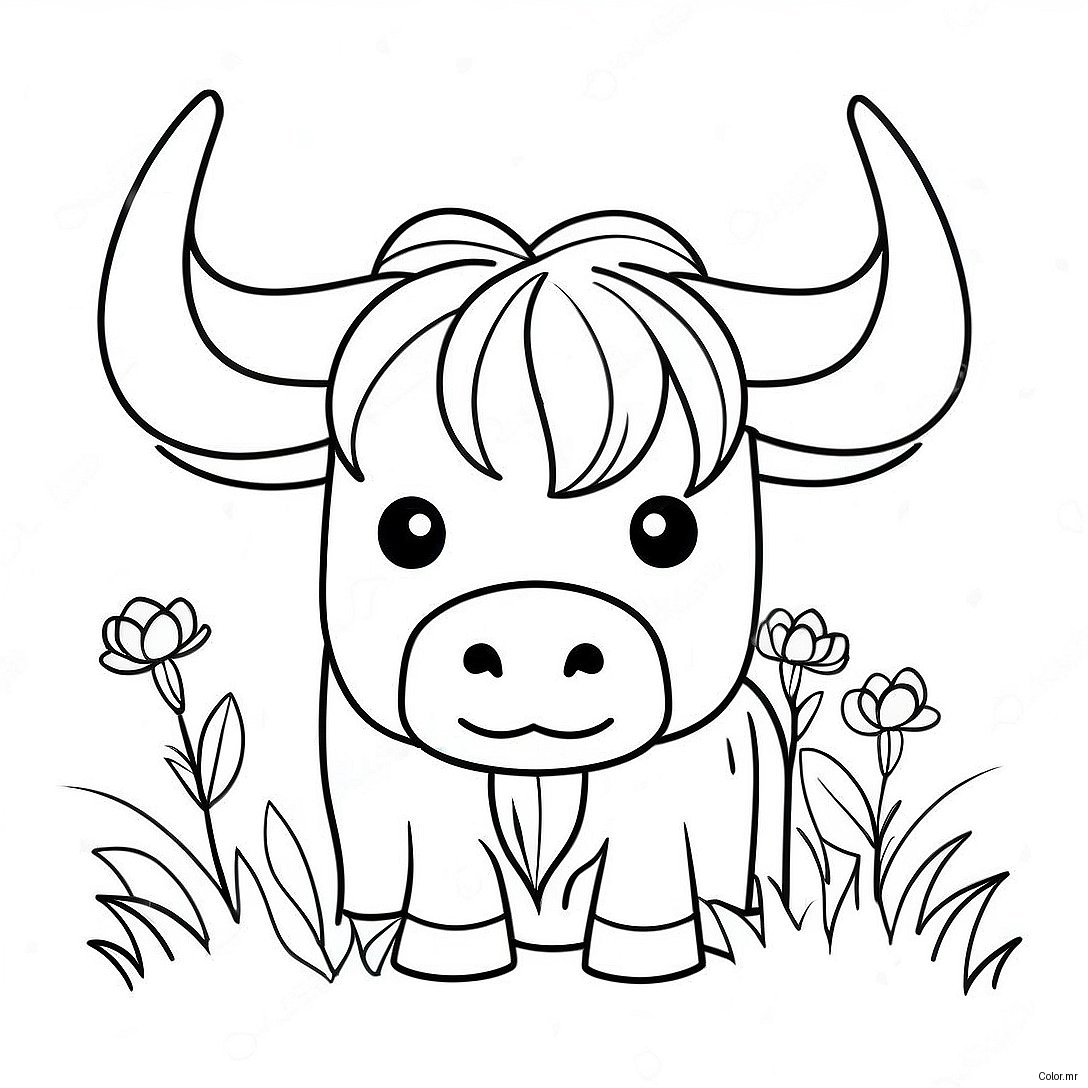 Cute Highland Cow With Flowers Coloring Page 62608 51853