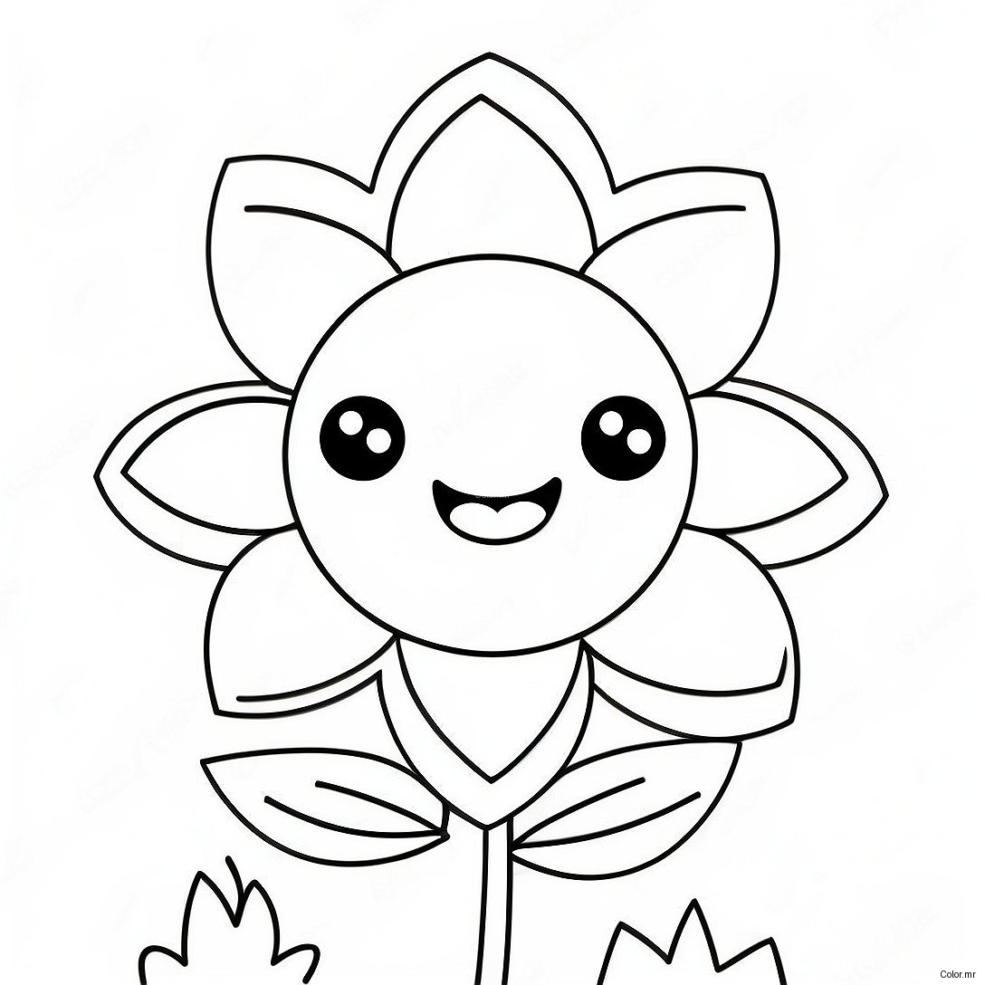 Cute Kawaii Flower With Smiling Face Coloring Page 67913 56021