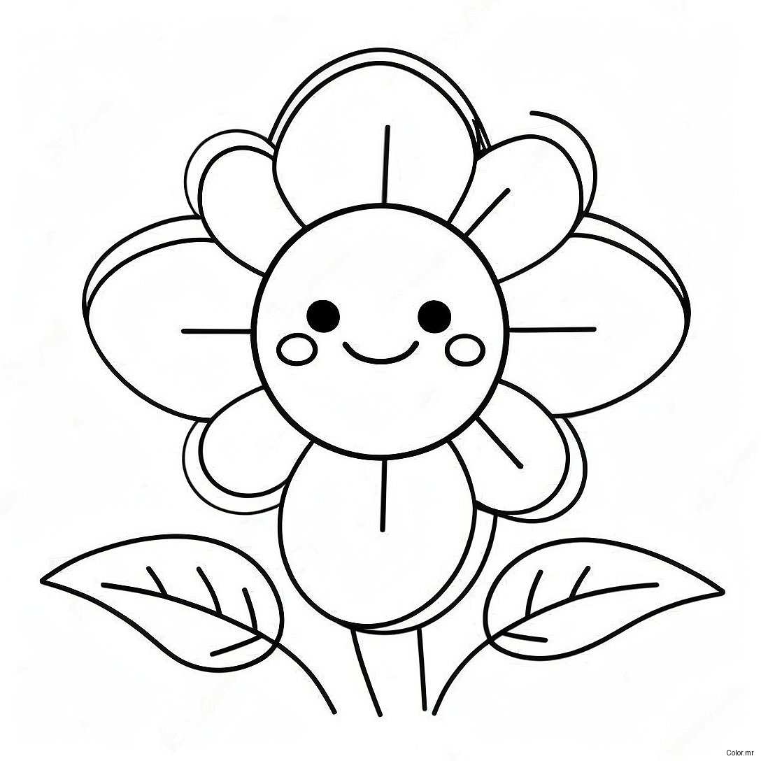 Cute Kawaii Flower With Smiling Face Coloring Page 67913 56022