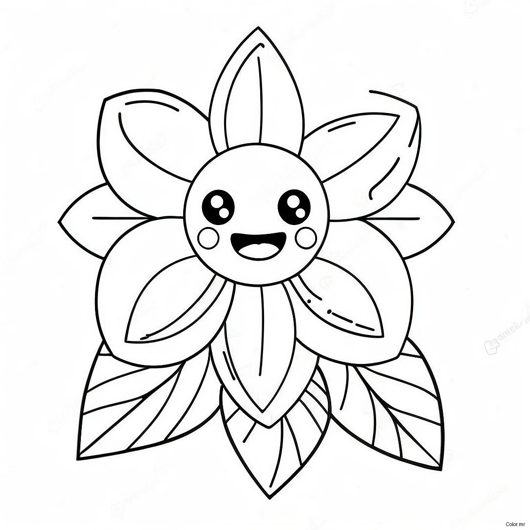 Cute Kawaii Flower With Smiling Face Coloring Page 67913 56023