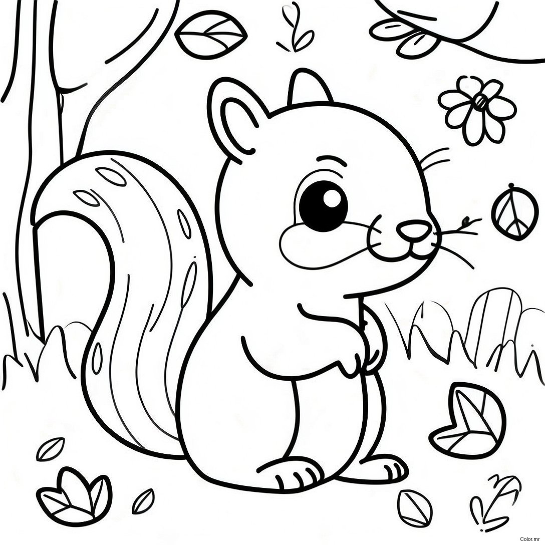 Cute Kindergarten Squirrel In Fall Coloring Page 45674 37929