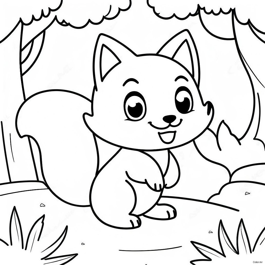 Cute Kitsune Playing In The Forest Coloring Page 25907 23797