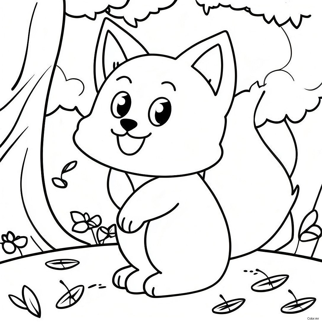 Cute Kitsune Playing In The Forest Coloring Page 25907 23798