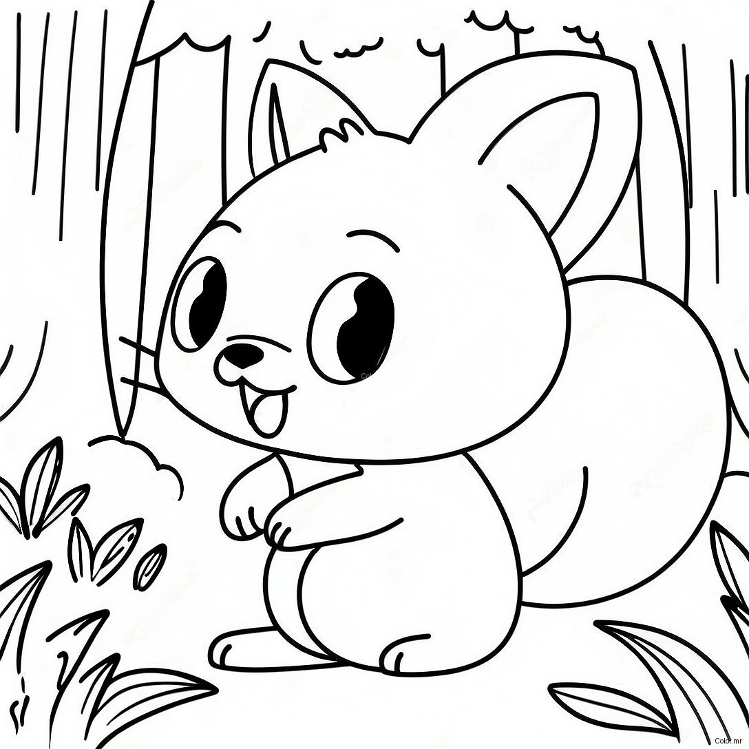 Cute Kitsune Playing In The Forest Coloring Page 25907 23799