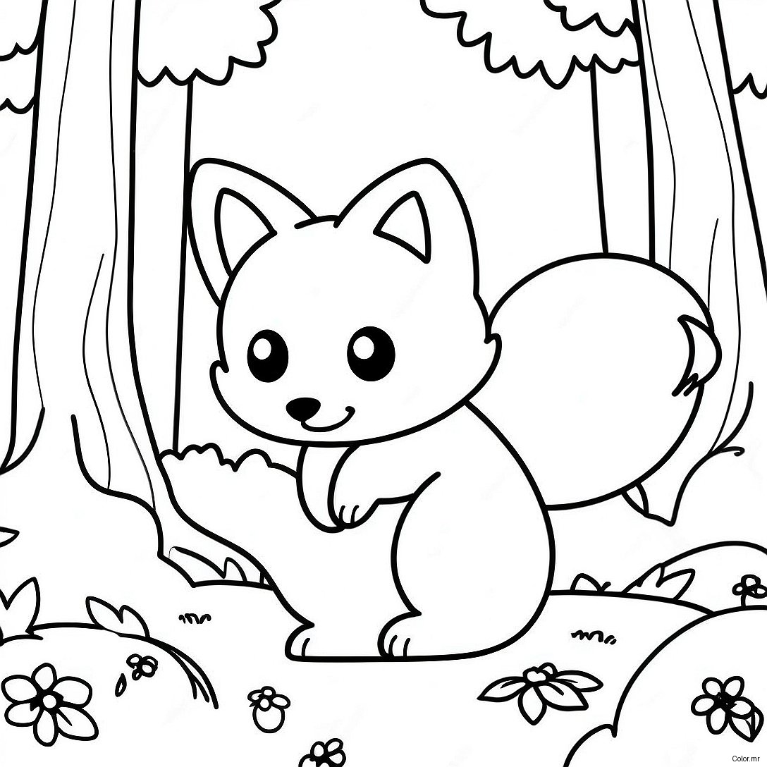 Cute Kitsune Playing In The Forest Coloring Page 25907 23800