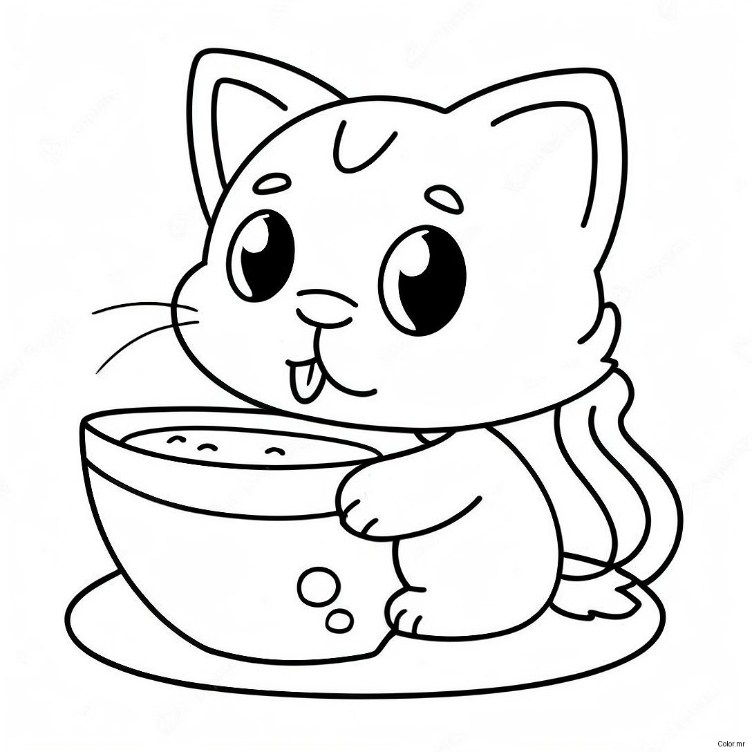 Cute Kitten Eating Cat Food Coloring Page 45484 37789