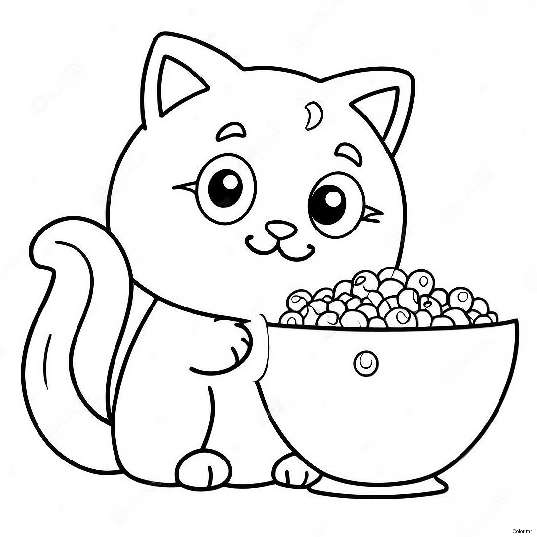 Cute Kitten Eating Cat Food Coloring Page 45484 37790