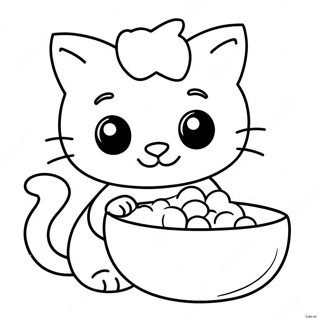 Cute Kitten Eating Cat Food Coloring Page 45484 37791