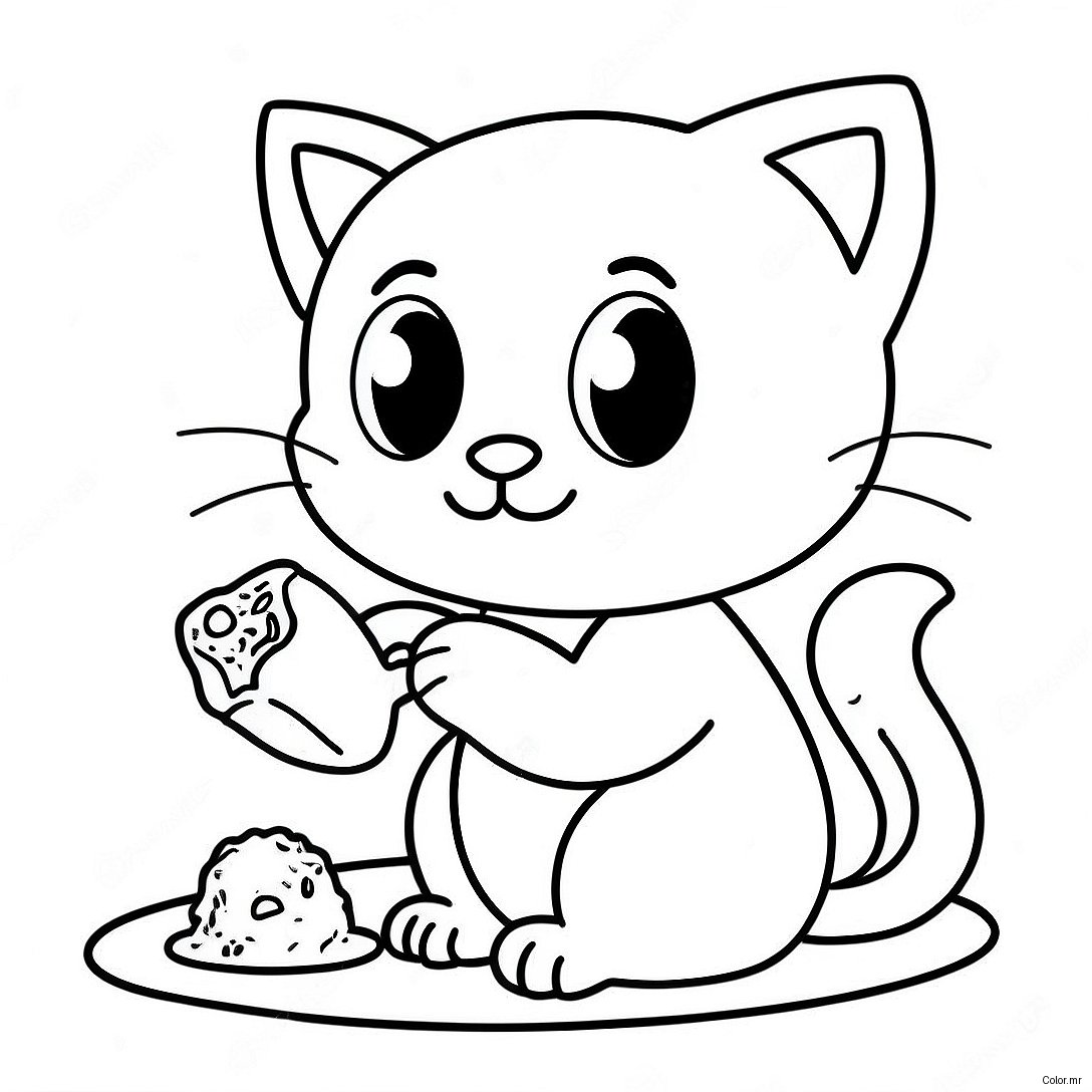 Cute Kitten Eating Cat Food Coloring Page 45484 37792