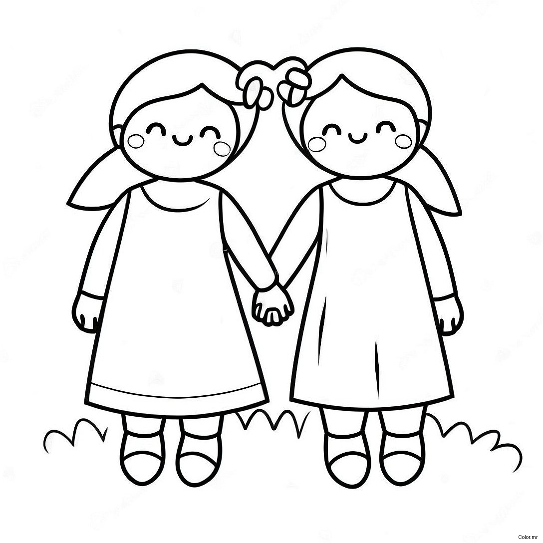 Cute Lesbian Couple Holding Hands Coloring Page 21243 19607