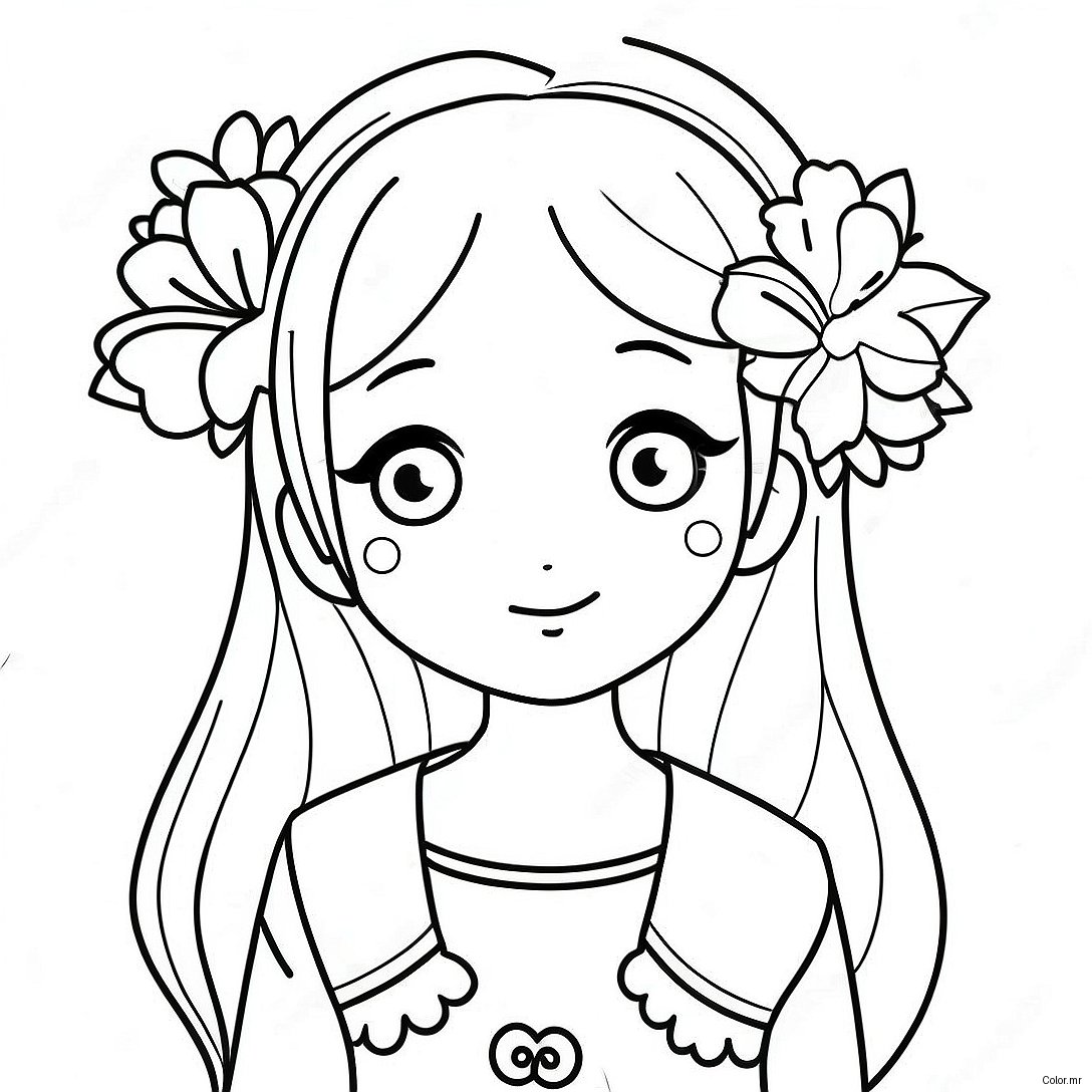 Cute Long Hair Anime Girl With Flowers Coloring Page 22944 21095