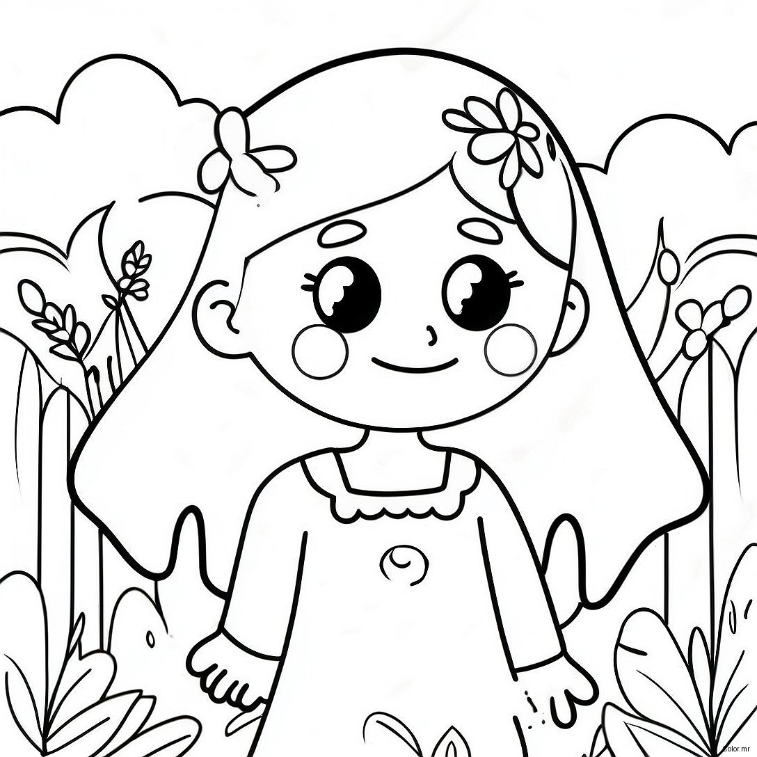 Cute Mary Jane In A Flower Garden Coloring Page 33662 17805
