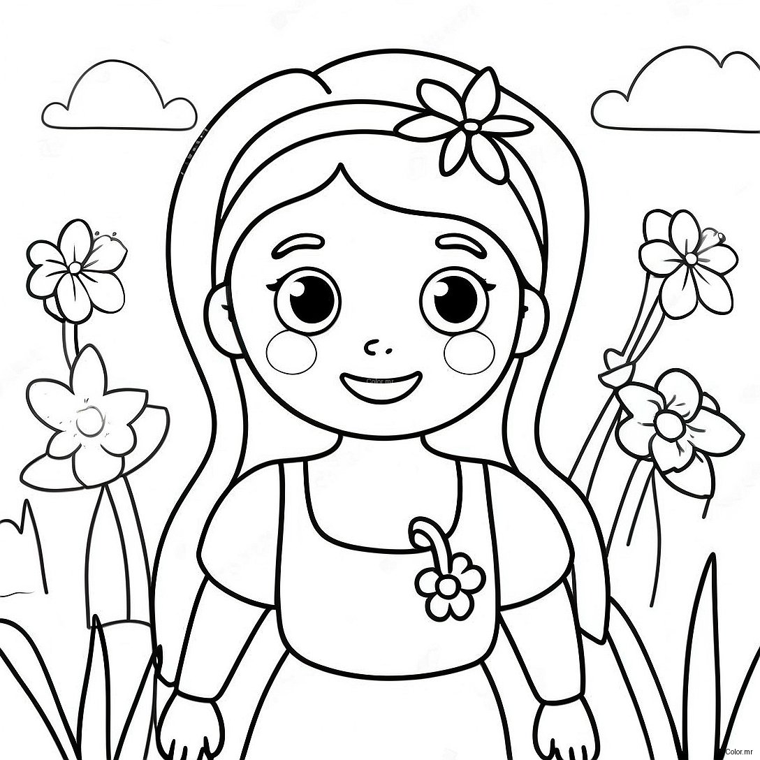 Cute Mary Jane In A Flower Garden Coloring Page 33662 17807