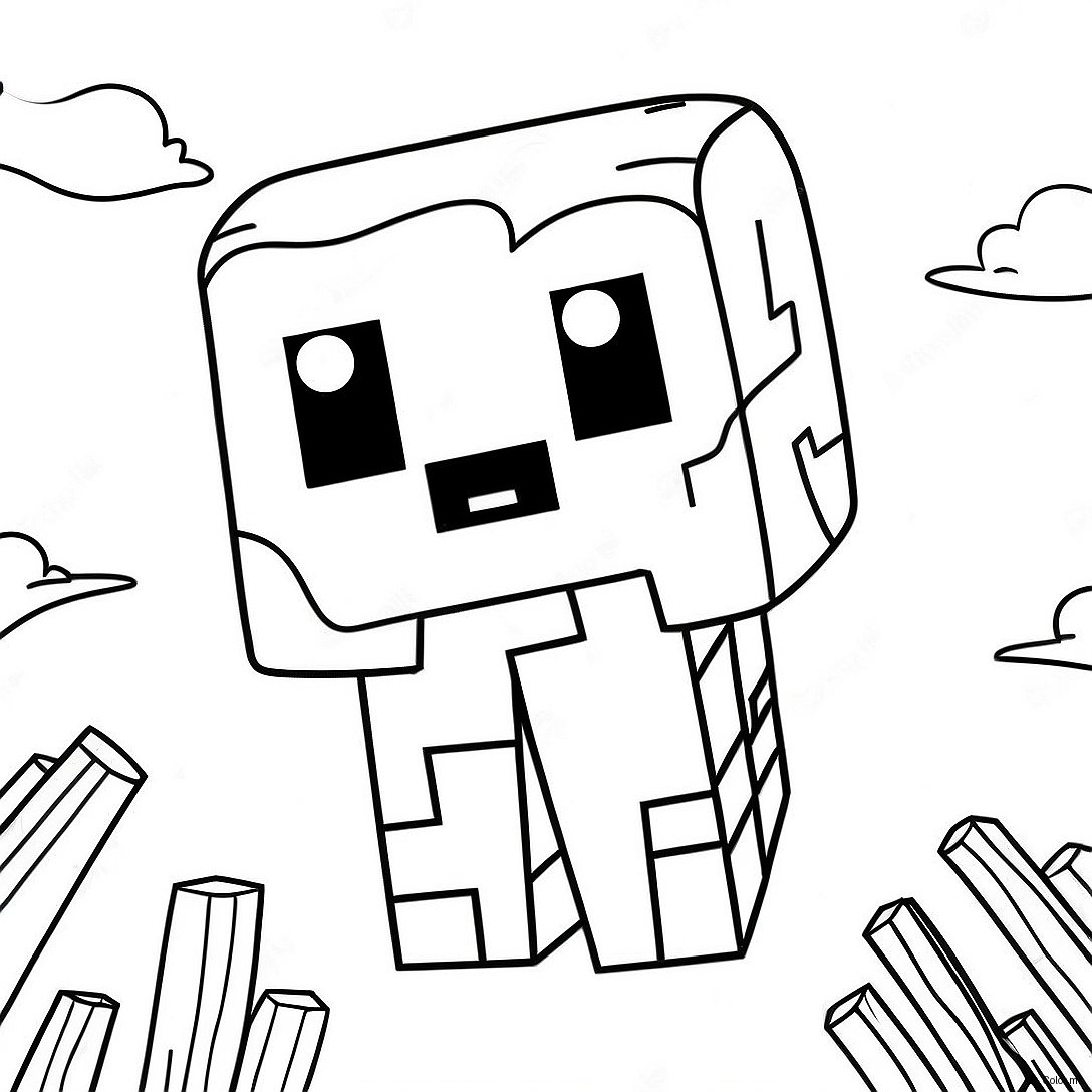 Cute Minecraft Ghast Floating In The Sky Coloring Page 60487 50183