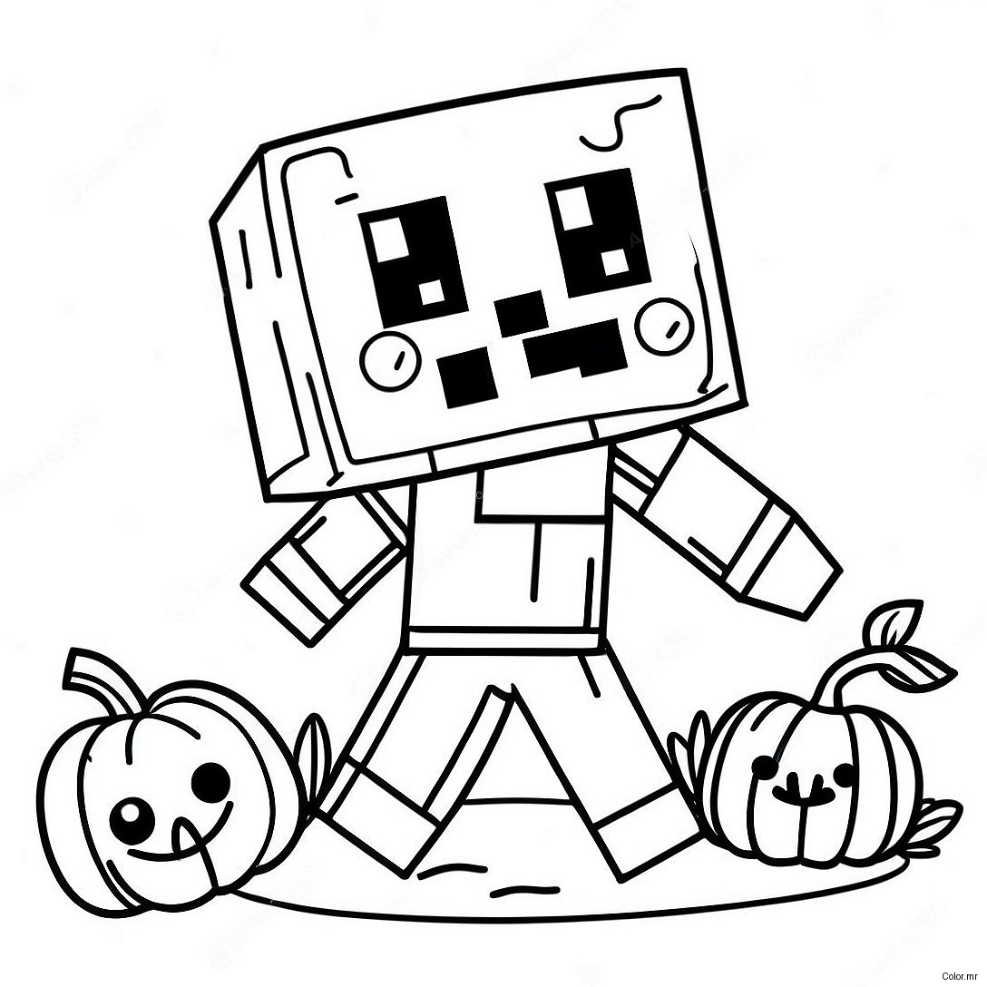 Cute Minecraft Zombie With Pumpkin Coloring Page 27534 25069