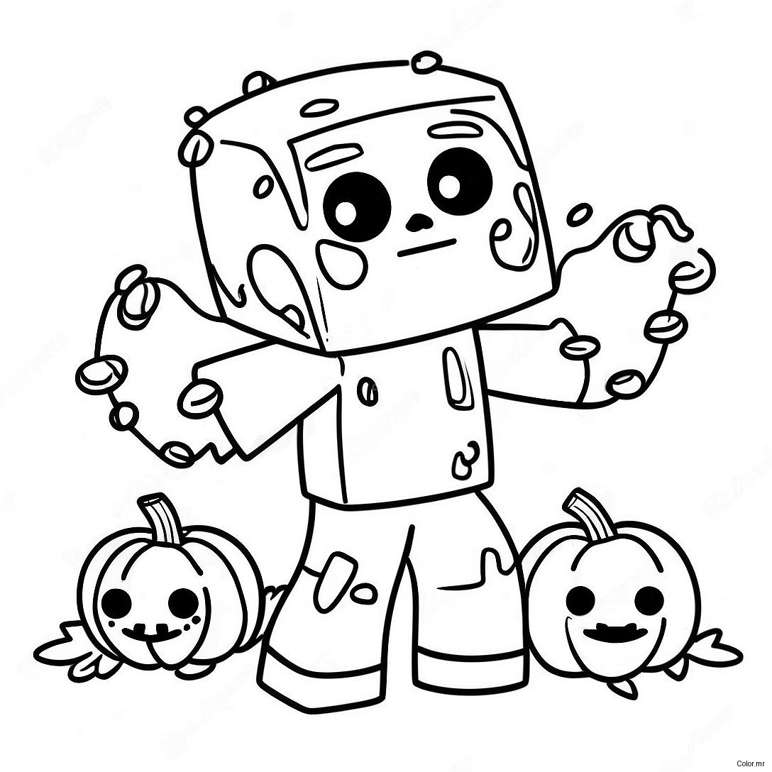 Cute Minecraft Zombie With Pumpkin Coloring Page 27534 25071