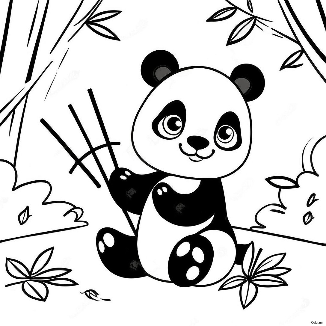 Cute Panda Playing With Bamboo Coloring Page 48875 40597