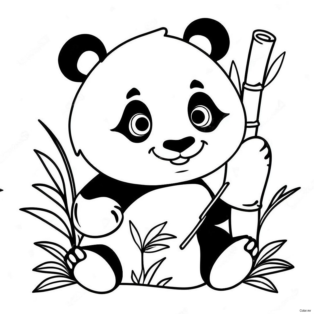 Cute Panda Playing With Bamboo Coloring Page 48875 40600