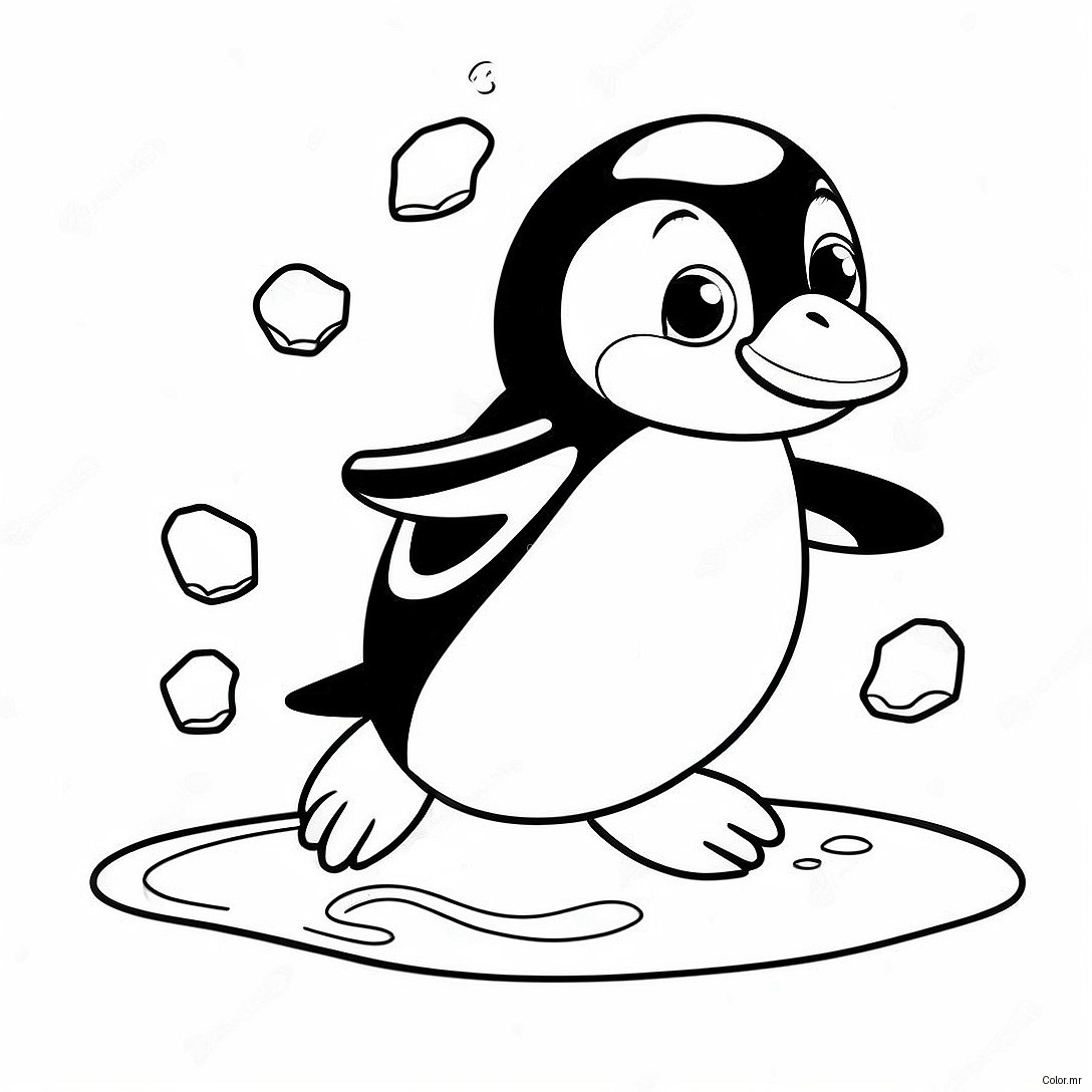Cute Penguin Sliding On Ice Coloring Page 63580 52605