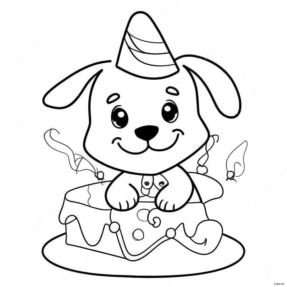 Cute Puppy Birthday Celebration Coloring Page 24405 22426