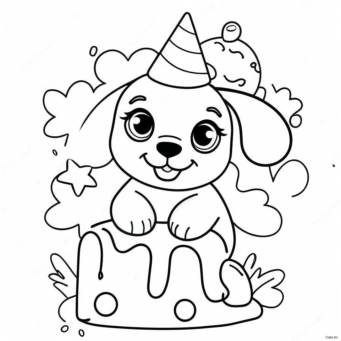 Cute Puppy Birthday Celebration Coloring Page 24405 22427