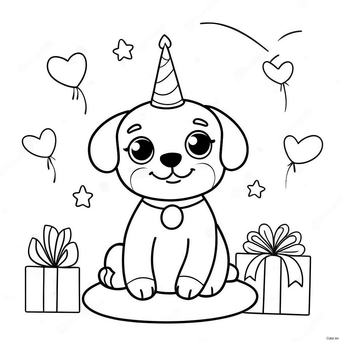 Cute Puppy Birthday Celebration Coloring Page 24405 22428