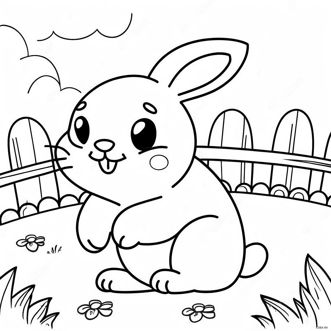 Cute Realistic Bunny In Garden Coloring Page 28657 25943
