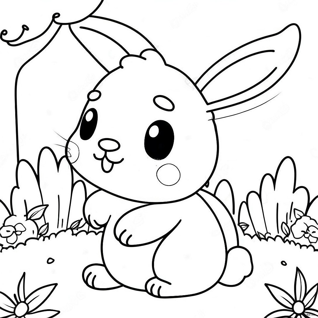 Cute Realistic Bunny In Garden Coloring Page 28657 25944