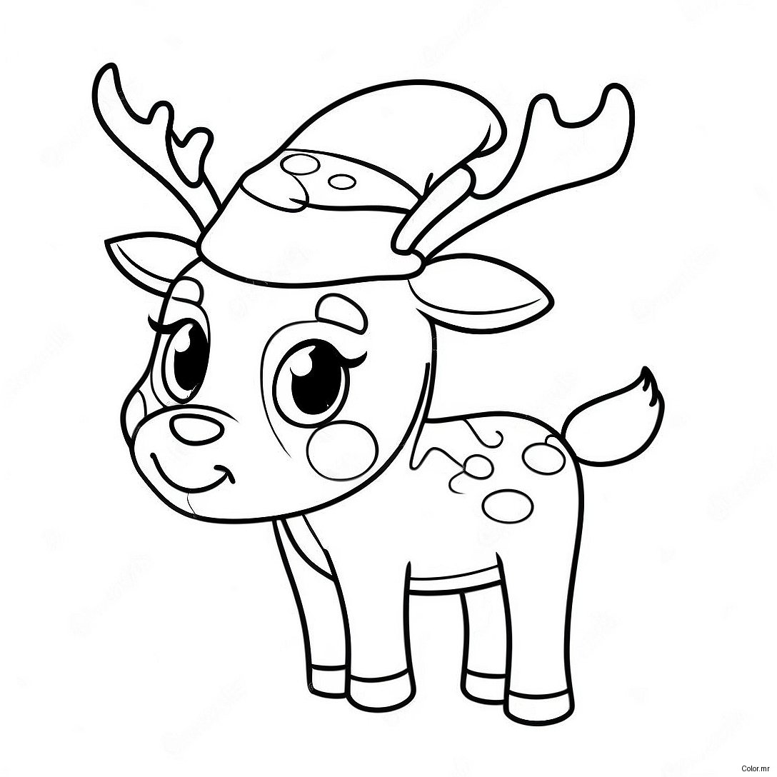 Cute Reindeer With Santa Hat Coloring Page 9247 7553