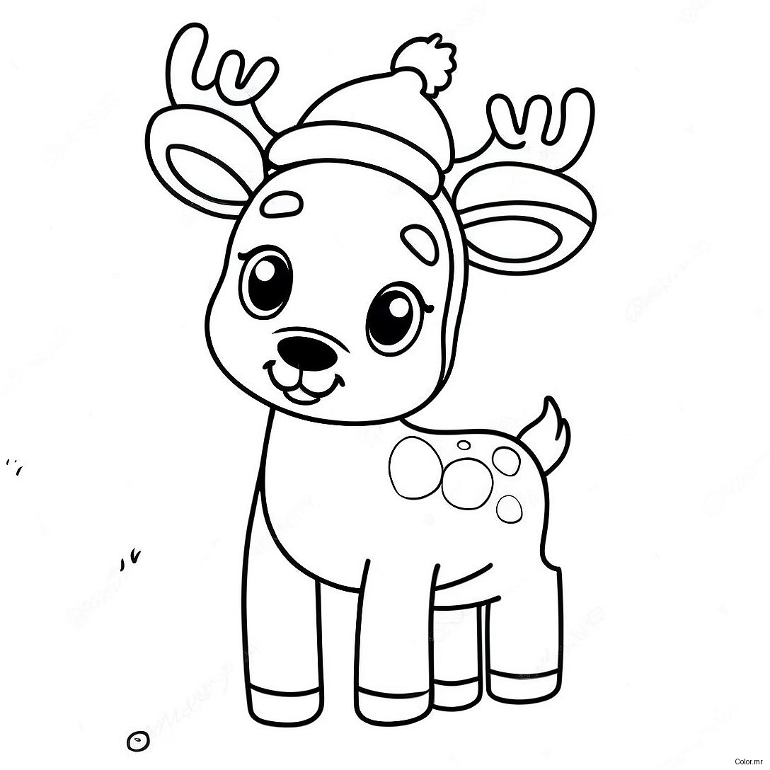 Cute Reindeer With Santa Hat Coloring Page 9247 7554