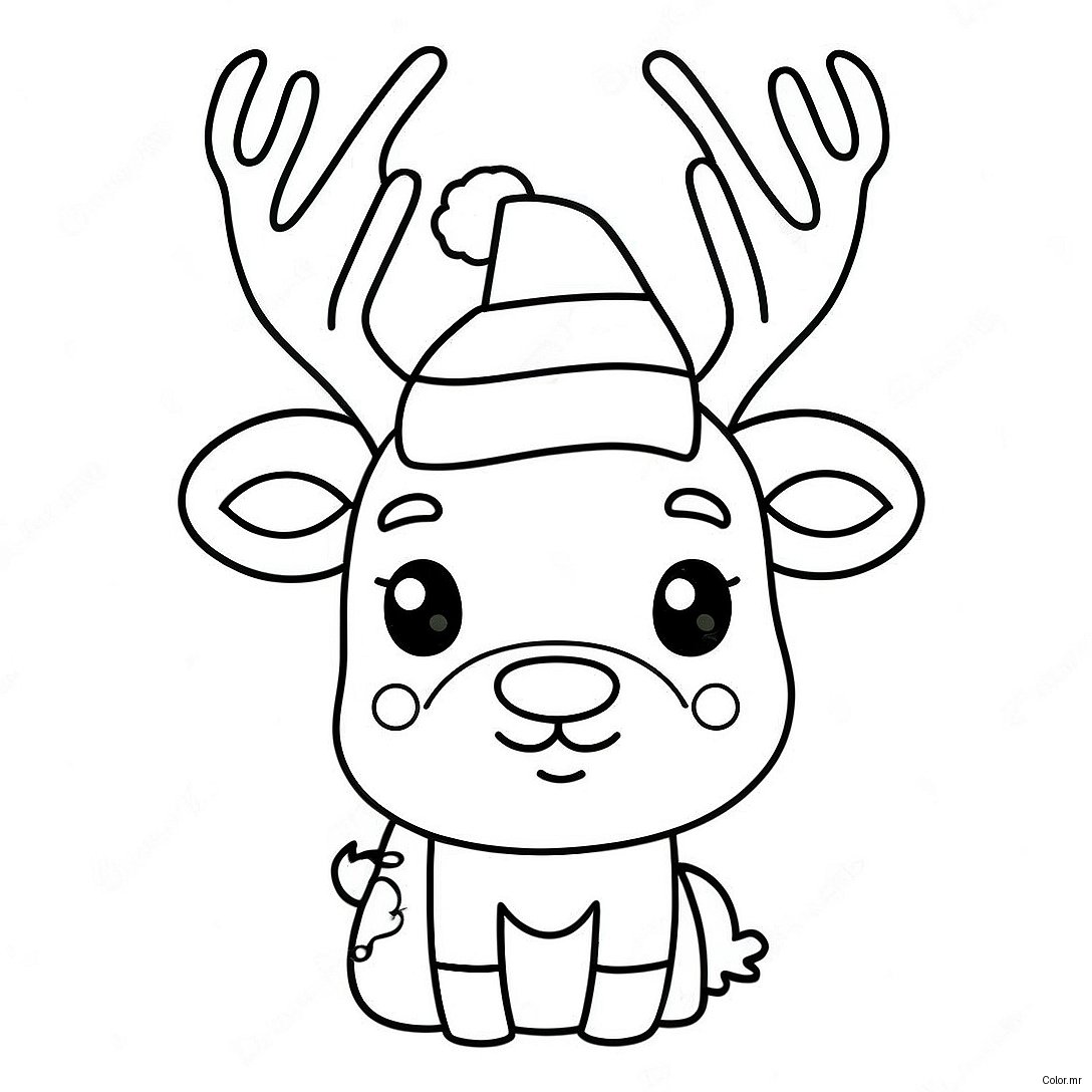 Cute Reindeer With Santa Hat Coloring Page 9247 7556