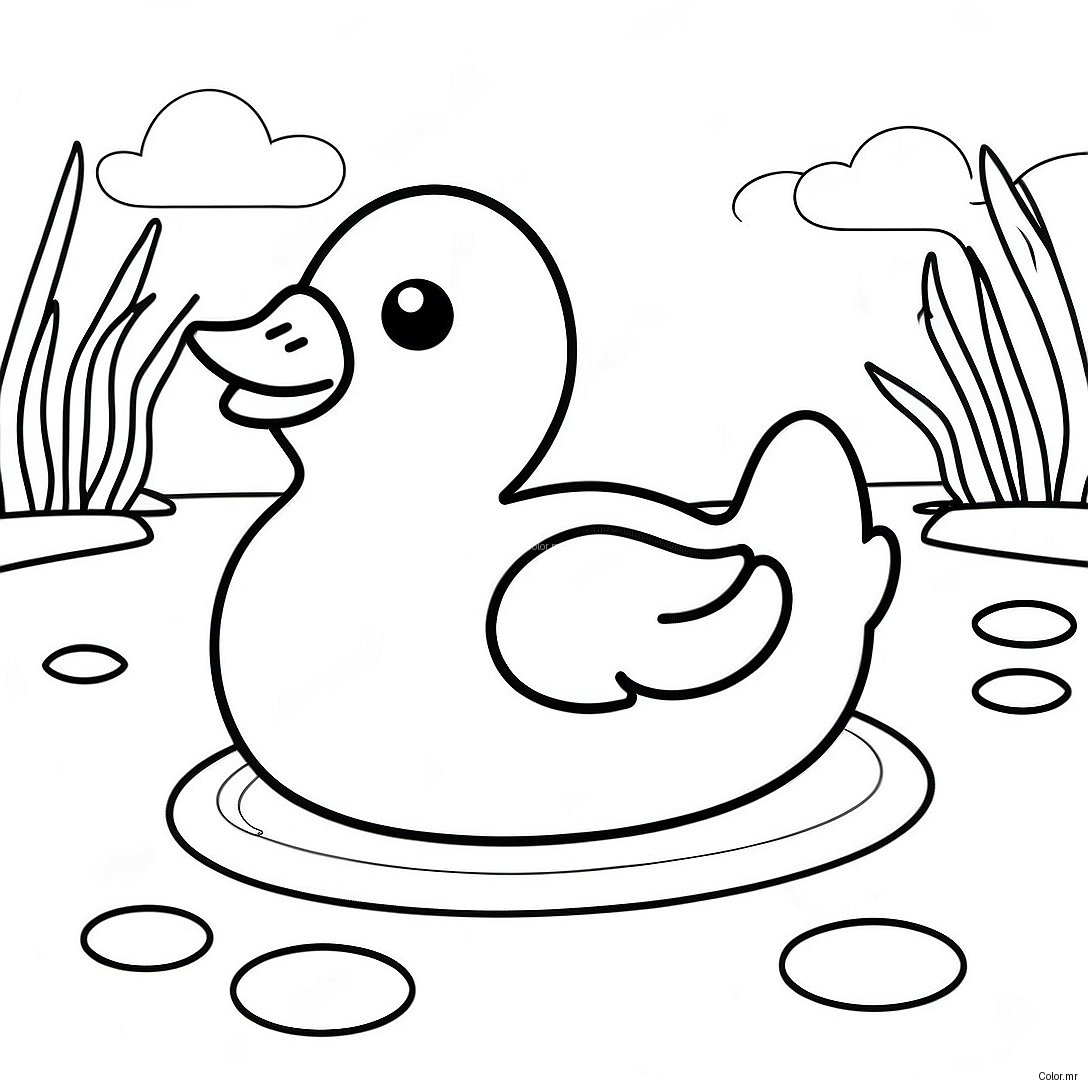 Cute Rubber Duck Swimming In Pond Coloring Page 39738 32972