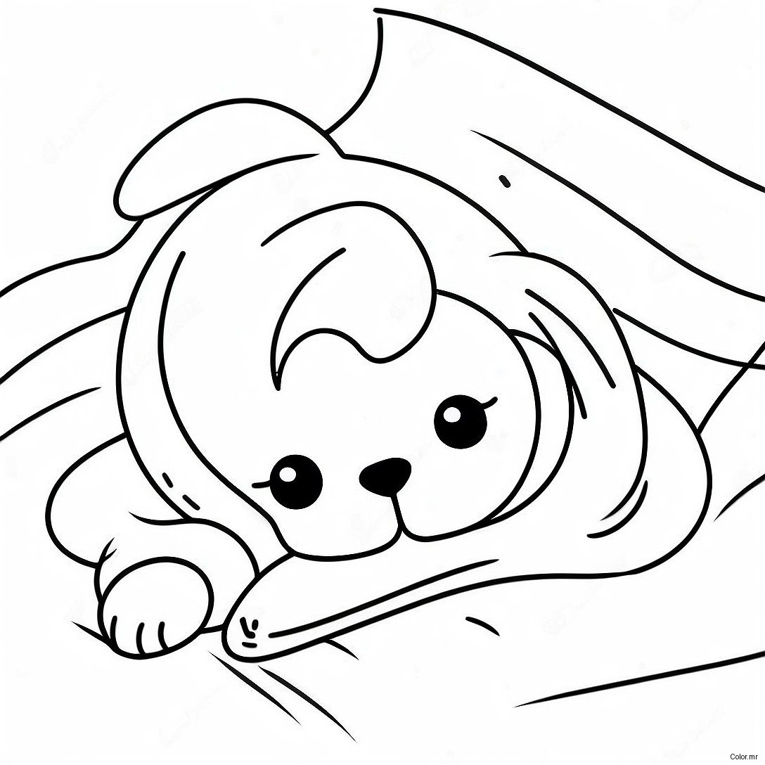 Cute Sleeping Puppy In A Blanket Coloring Page 68053 56122