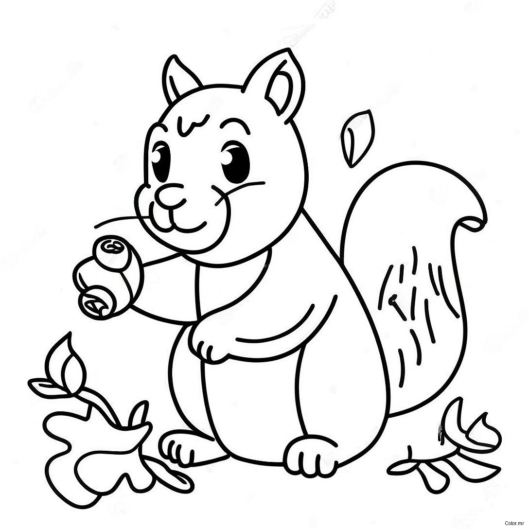 Cute Squirrel Gathering Acorns Coloring Page 61337 50861